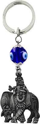 AFH Lord Krishna with Cow Idol Evil Eye Religious Grey Keychain for Men and Women Key Chain