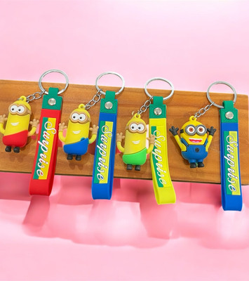 cutieclicks Pack of 4 Cartoon Minion Style Rubber Keychains for Kids and Adults Key Chain