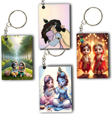 ASvik Creation Cute Radha Krishna-KC-03 Printed Keychain (Pack of 4) For Bike, Scooty, Car Key Chain