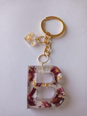 SnipNclip Crafts B alphabet resin Keychain with real rose petals preserved and heart Key Chain