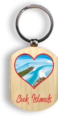 Regalocasila Beautiful Print Natural Wood Souvenir Cook Islands Keyring Best Gift For Friend Key Chain