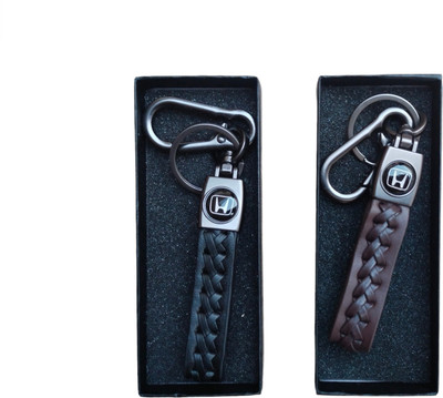 JNV Black And Brown Leather Keychain Compatible With Honda Car Key Chain