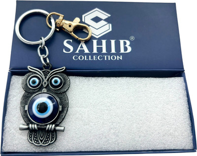 Sahib Collection Owl Shape Evil Eye With Gold Hook Metal Keyring Grey Pack1 Key Chain