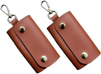 GIMNER 2pcs PU Leather Key Case Pouch Wallet Keychain Key Holder With 6 Key Hooks Key Chain