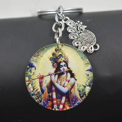AFH Lord Murli Krishna Multicolor Peacock Charm Gifting Keychain for Men and Women Key Chain