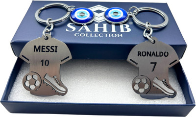 Sahib Collection Ronaldo & Messi Football Soccer with Evil Eye Metal Keyring Pack of 2 Key Chain