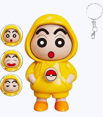 AirSoft Funny Shinchan Expression Change Cartoon Desk Collectible Yellow Hoodie Toy Key Chain
