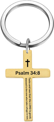 Sullery Bible Verse Keychain Christian Cross Gold Pslam 34.8 SulleryKey202560 Key Chain