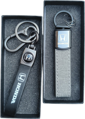 JNV Black And Grey Leather Keychain Compatible With HONDA Cars Key Chain