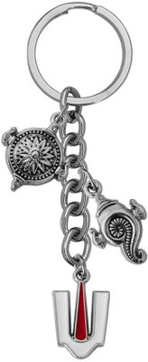 Graceful Gatherings Lord Shri Tirupati Balaji Tilak Shankha Chakra Tilak White Red Metal Key Chain Key Chain