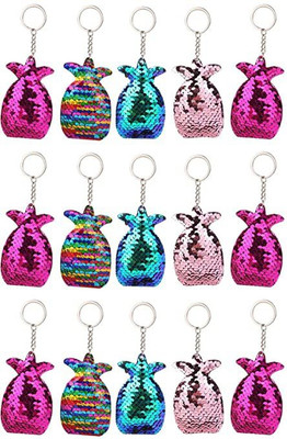 BulkHunt 15 Piece Sequin Bag Keychains Reversible Colorful Designs (Fruit) Key Chain
