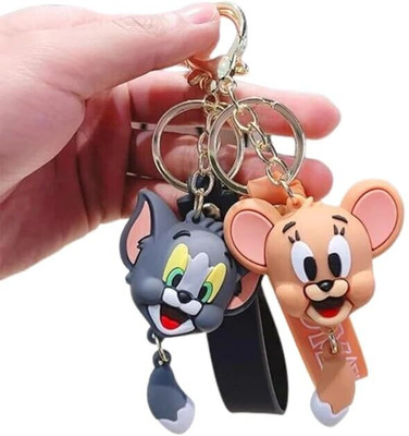 BBG NEW_Cartoon Tom & Jerry Face trendy combo set 3D keychain with strap charm Key Chain