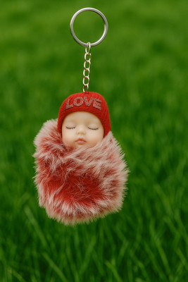 MIKADOECOM Beautiful Baby Doll Keychain with Red Hat & Fur Pom-Pom | Key Holder & Charm Key Chain