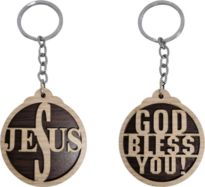 BLESSINGS Set Of 2 Jesus Wooden A Key Chain