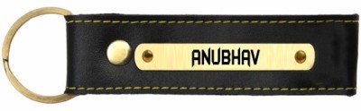 SY Gifts Anubhav Name Black Leather Keychain Key Chain