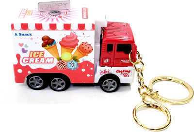 ADOREAL ICE CREAM RED TRUCK KEYCHAIN AND KEYRING MOVABLE MOTION Key Chain