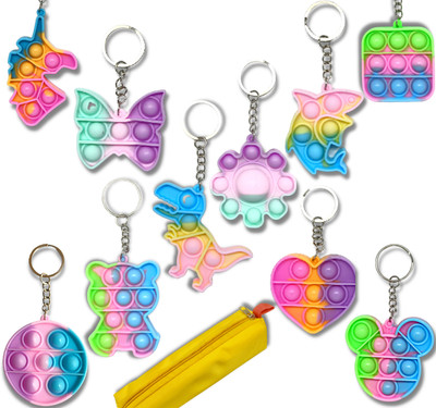BIGBRO Pop It Keychain Poppit Toys Poppet Push Pop Birthday Return Gifts(10 + 1 Pouch) Key Chain