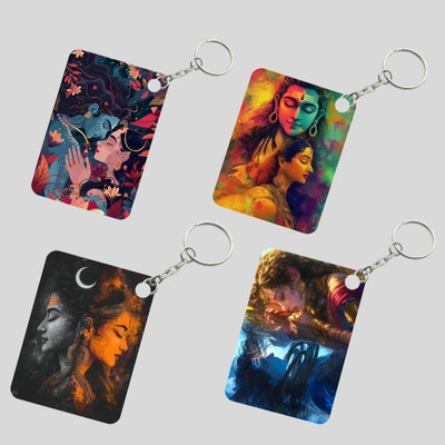 DFLEXPRINTS Premium lord shiva and parvati art Mdf Keychain 4pc Key Chain