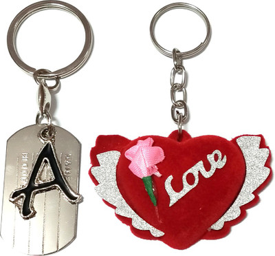 Meeko.com Alphabet A Metal with red LOVE heart key ring for Car Bike Men Women A Key Chain