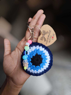 stitchnlove Handmade Evil Eye Crochet Keychain Soft Yarn Key Ring Charm for Protection Key Chain