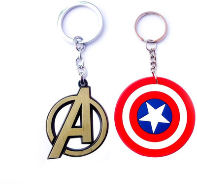 Meeko.com Keychain-Captain America Shield Keychain & Gold Avengers Logo Keychain 01 Key Chain