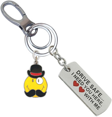 HANDSOME ISK Metal Metallic Drive Safe With Smiley Face Mustache Locking Lock Key Chain