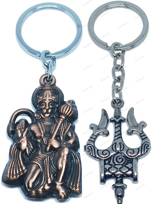 kd collections KD-641-224J Hanuman Keychain & Om Shiva Shankar Mahadev Trishul Keychain Combo Key Chain