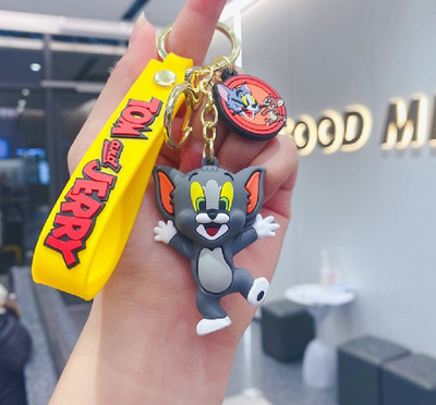 Tiny Tim Cute Tom Cat Classic Silicone 3D Key Chain with Charm & Metal Hook, Key Ring Key Chain