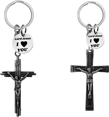 M Men Style Jesus cross Keychain Set with ‘Lord Jesus I Love You’ Charm Keychains Com670-667 Key Chain