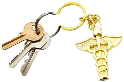 Suthar's Doctor Logo Golden Plated Keychain Metal Keyring With Doctor Symbol Key Chain