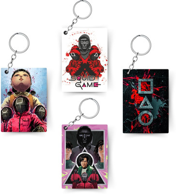adrailstore Premium (Pack of 4) Squid Game Printed Keychain For Bike, Scooty, Car Keychain Key Chain