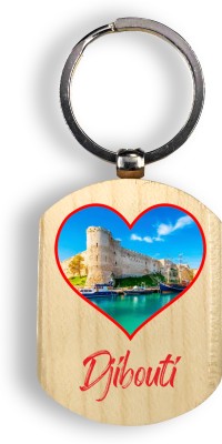 Regalocasila Natural Wooden Souvenir Djibouti Tourism Keyring With Beautiful Ocean Print Key Chain