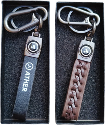 MYV Brown Leather Keychain Compatible With ATHER Scooty (Pack Of 2 ) Key Chain