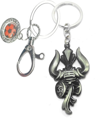 KV Fashion Lord Shiva Trishul Rudraksha Bead Damru With Hook Metal Keyring Key Chain