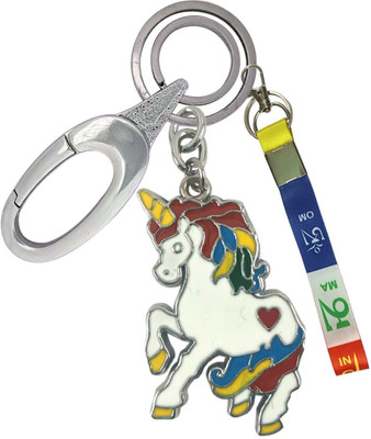 SHOKY LOOKS Colorful Metal Unicorn With Ladakh Flag Strip Locking Lock Key Chain