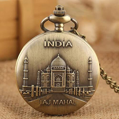 OHZEN Taj Mahal Theme Pocket Watch Vintage Clock Antiqu Keychain Key Chain