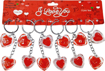 WHITE POPCORN Crystal Red Heart Keychain (pack of 6) Key Chain