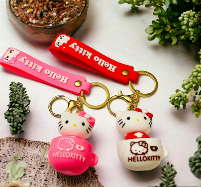 GKM Hello Kitty Rubber Doublesided Keychain/Keyring combo set 3D pvc keyring Key Chain