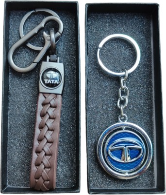 JNV Leather And Metal Keychain Compatible With TATA Cars (Pack Of 2) Key Chain