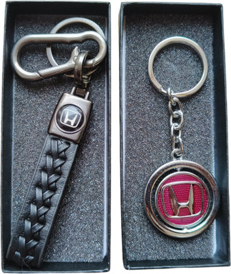 JNV Combo Of Leather And Metal Keychain Compatible With HONDA Cars ( Pack Of 2 ) Key Chain