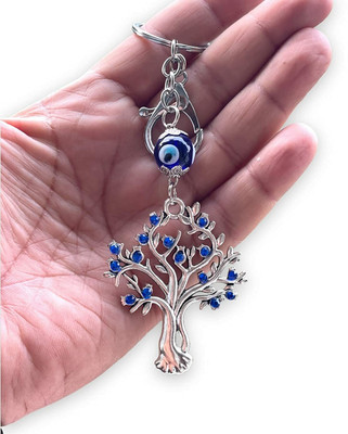 BLUE BEADS Tree Shape Pendant with Blue Evil Eye Crystal alloy Keyring for Men and Women Key Chain