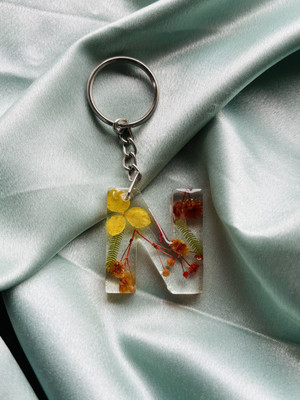 crafcan Resin Letter N Keychain | Real Flowers preserved in resin to last forever. Key Chain