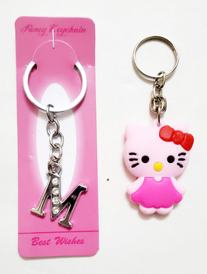 ShopTalk Pink kitty with letter M Key Chain
