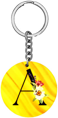 AFH Alphabet A Flower Intial New Love Charm Gift Yellow Keychain for Men and Women Key Chain