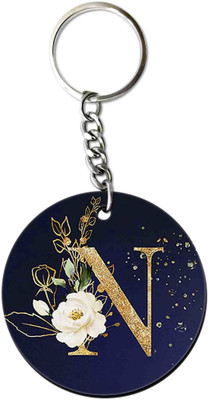 Party Gift Printed Round Keyring for Bag Wallet Purse Alphabet Letter Keychain N Key Chain