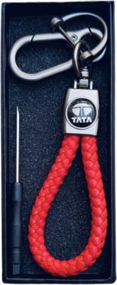 JNV Handwoven Leather Thread Keychain Compatible With Tata Car (Red) Key Chain