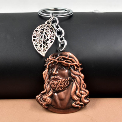 AFH Holy Jesus Christ Face Leaf Charm Copper Keychain for Men and Women Key Chain
