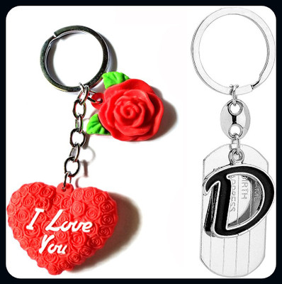 Meeko.com Red Heart Rubber With D Letter Bike Key Chain 01j7u-A Key Chain