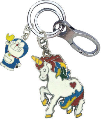 SHOKY LOOKS Colorful Unicorn With Mini Doramon Perfect Finish Locking Lock Key Chain