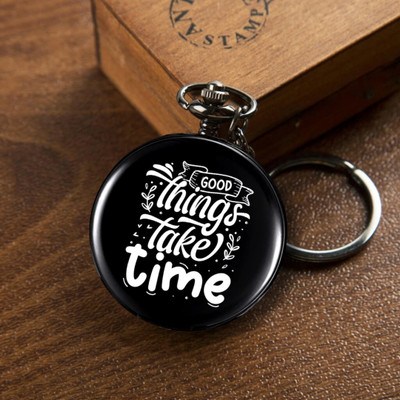 GT Gala Time Good Things Take Time Theme Pocket Watch Key Chain Vintage Antique Metallic Gift Key Chain